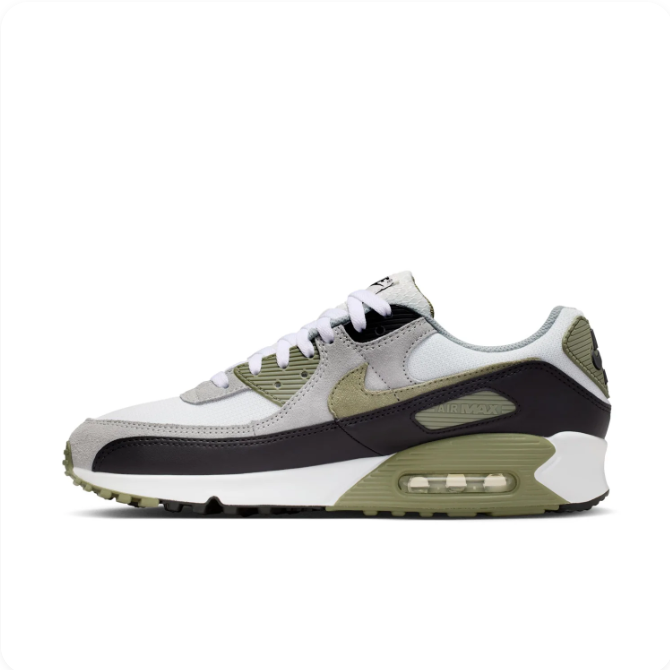 Nike Air Max 90 – White/Medium Olive/Black/Light Smoke Grey